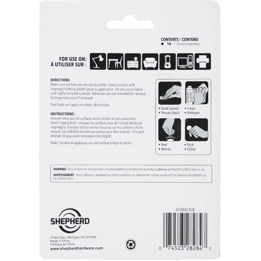 1" Round Super Sliders Felt Pads with Gorilla Glue Technology, Brown - 16 Pack