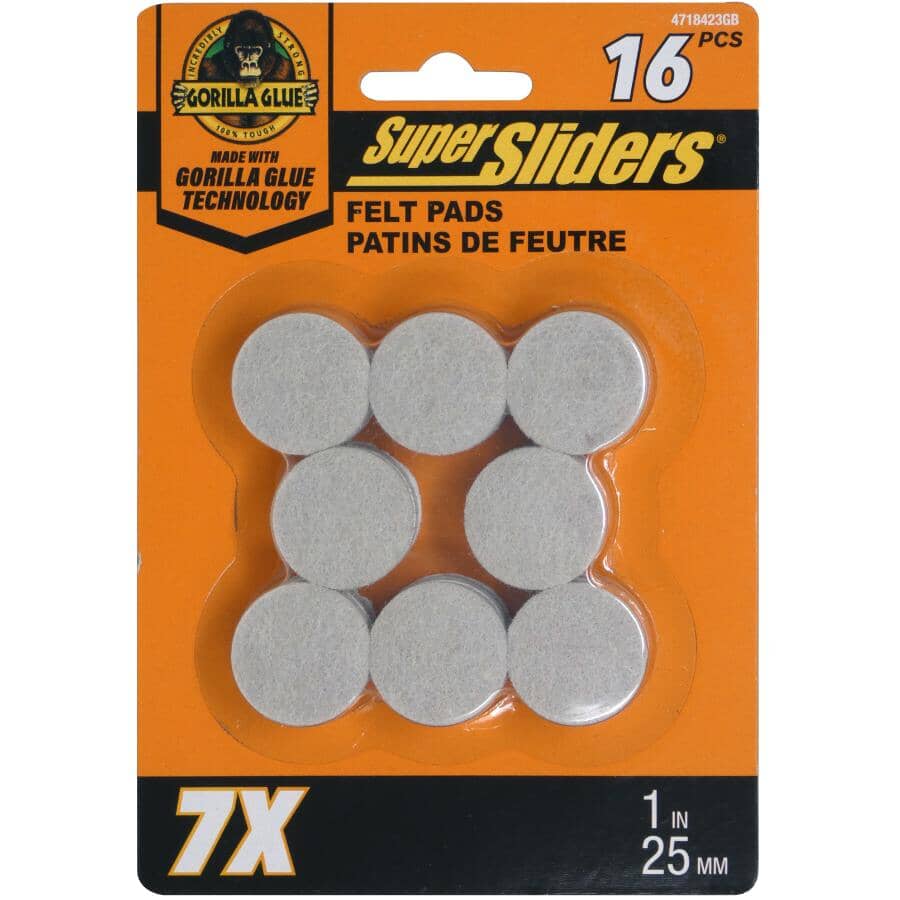 1" Super Sliders Felt Pads with Gorilla Glue Technology, Beige - 16 Pack