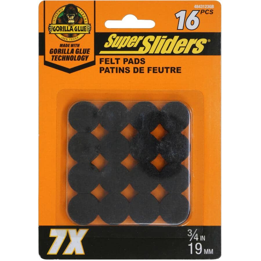 3/4" Round Felt Pads with Gorilla Glue Technology, Brown - 16 Pack