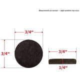 3/4" Round Felt Pads with Gorilla Glue Technology, Brown - 16 Pack