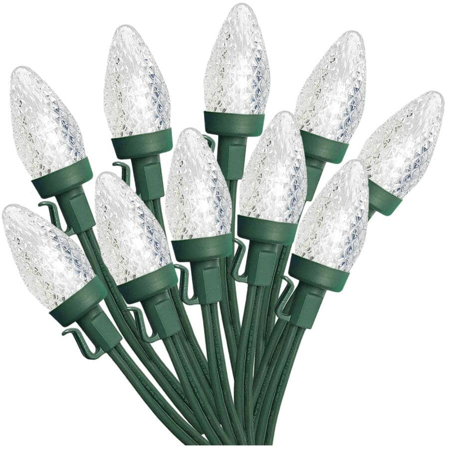 C7 Light Set with Green Wire - Pure White, 50 LEDs