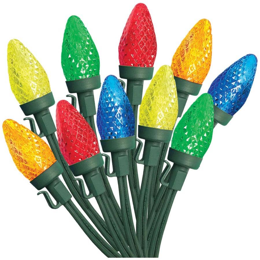 C7 Light Set with Green Wire - Multi-Coloured, 50 LEDs