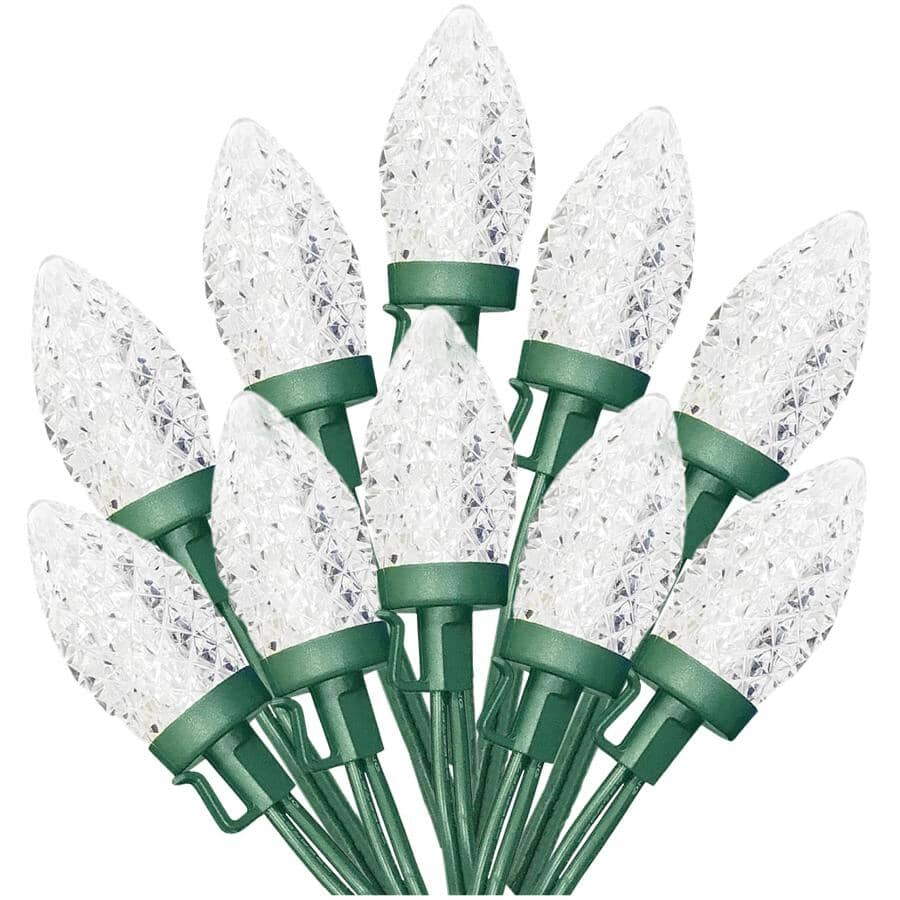 C9 Light Set with Green Wire - Pure White, 25 LEDs
