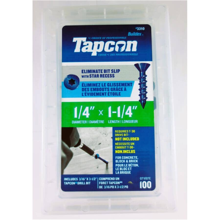 1/4" x 1-1/4" Star Concrete Screws with Bit - 100 Pack