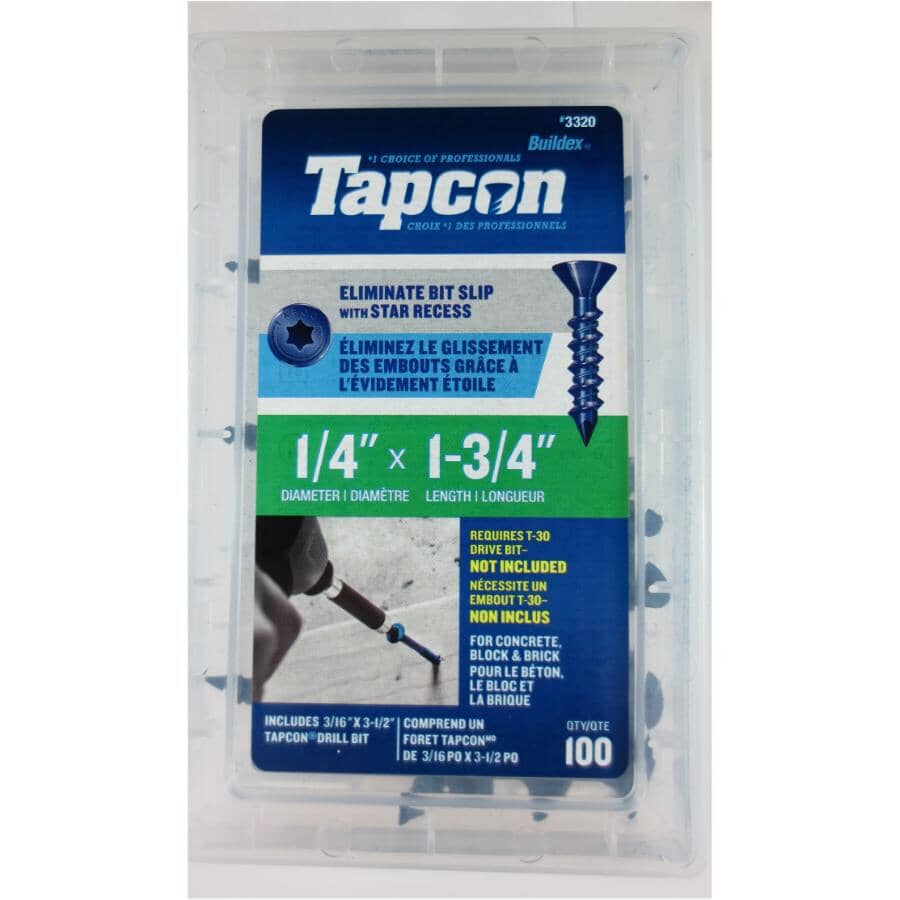 1/4" x 1-3/4" Star Concrete Screws with Bit - 100 Pack