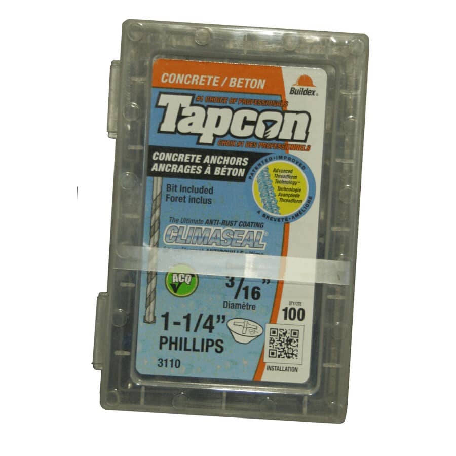 3/16" x 1-1/4" Star Concrete Screws with Bit - 100 Pack