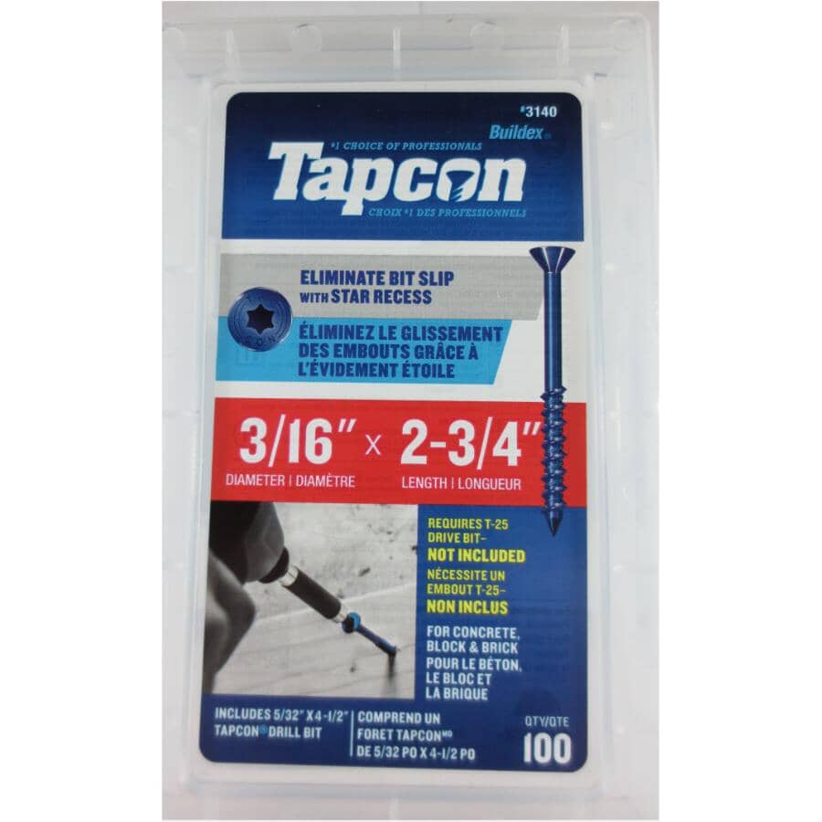 3/16" x 2-3/4" Star Concrete Screws with Bit - 100 Pack