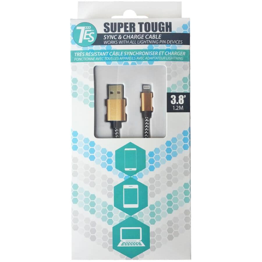 3.8' / 1.2 m Super Tough Sync & Charge Lightning Cable - for iPhone, iPod & iPad