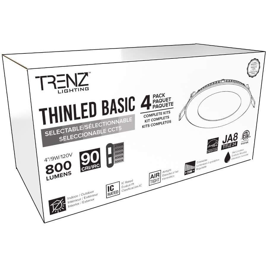 ThinLED Basic 4" Recessed LED Pot Light with CCT Switch - White, 9W, 4 Pack