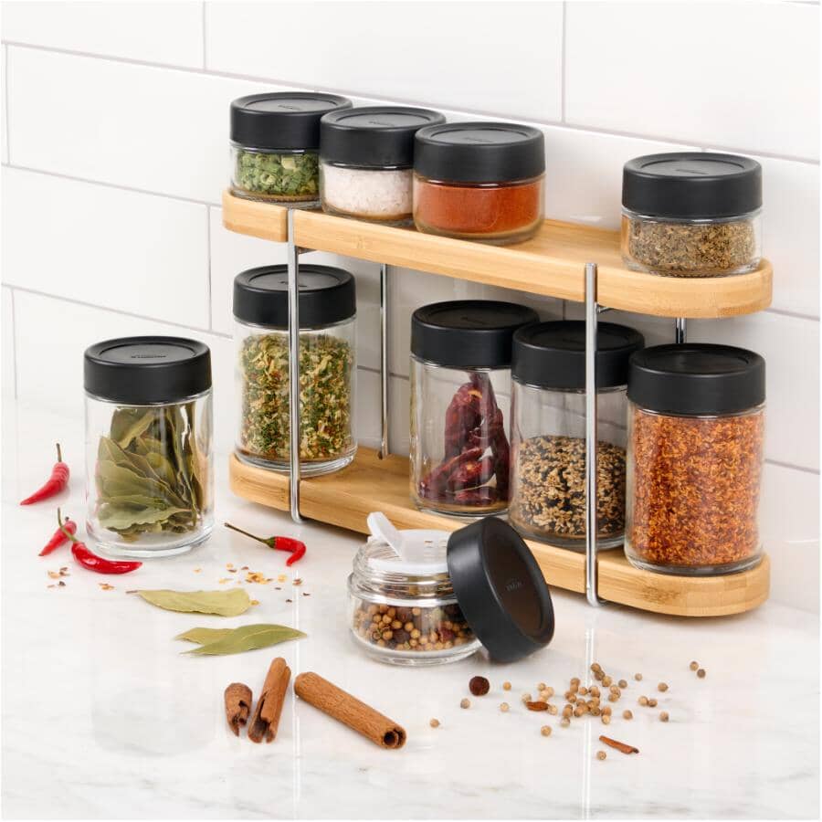 Compact Glass Spice Rack with 10 Jars