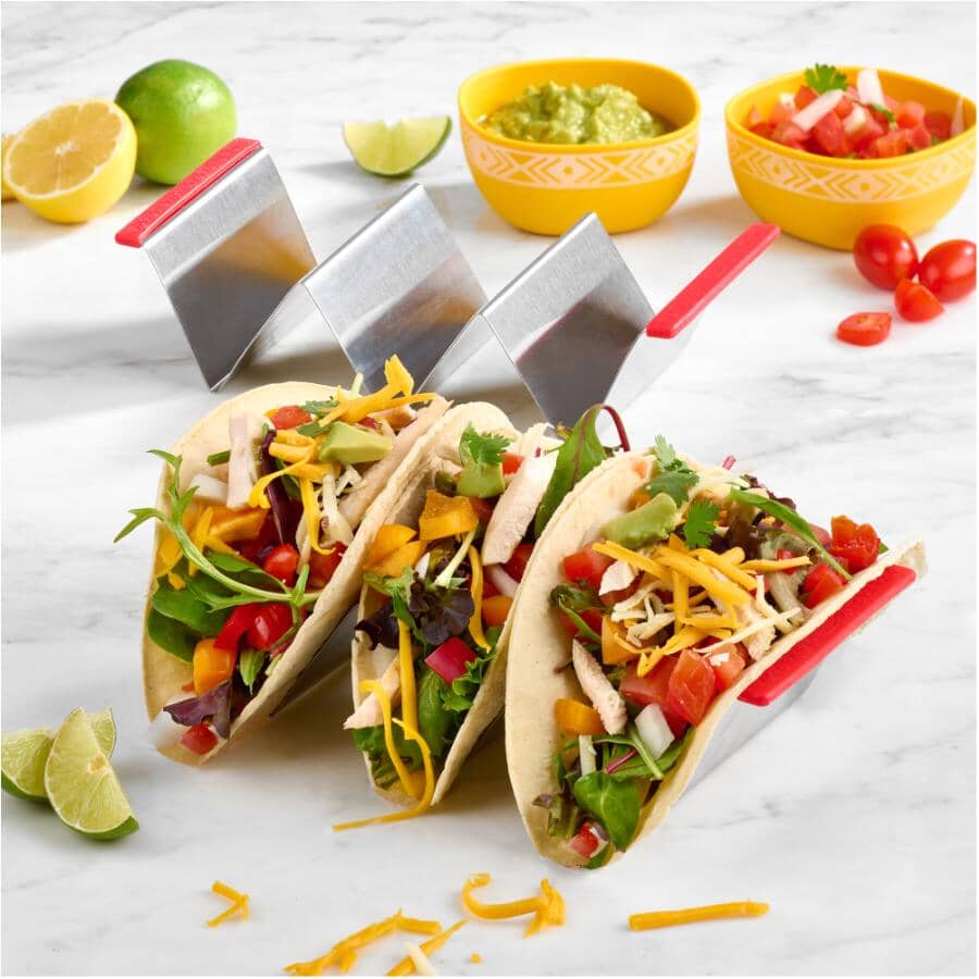 Stainless Steel Taco Holder with Red Handles - 2 Pack