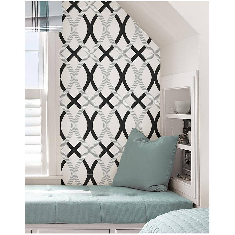 Lattice Peel & Stick Wallpaper - Black & Grey, 20.5" x 18'