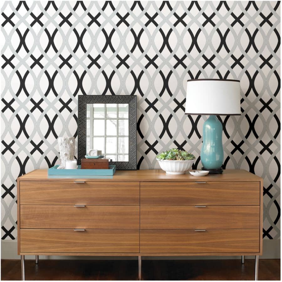 Lattice Peel & Stick Wallpaper - Black & Grey, 20.5" x 18'