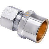 1/2" Copper Sweat x 3/8" Outside Diameter Compression Brass Connector - Chrome Plated