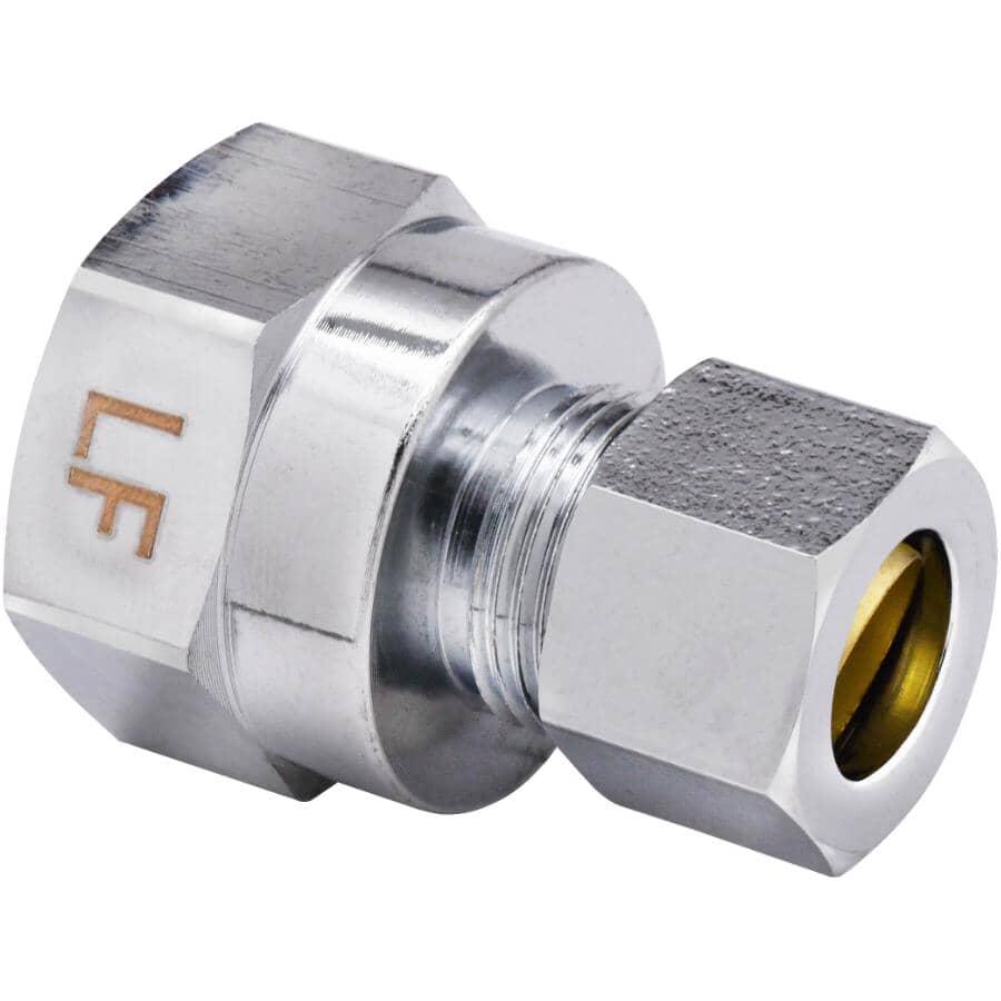 1/2" FPT x 3/8" Outside Diameter Compression Brass Connector - Chrome Plated