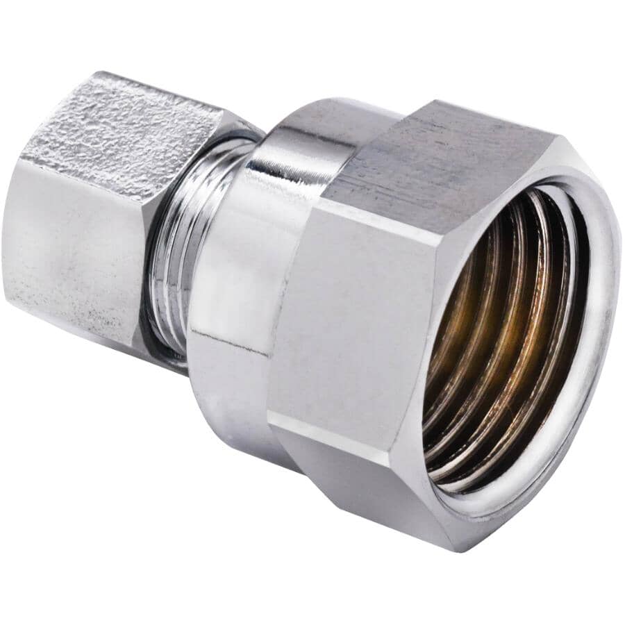 1/2" FPT x 3/8" Outside Diameter Compression Brass Connector - Chrome Plated