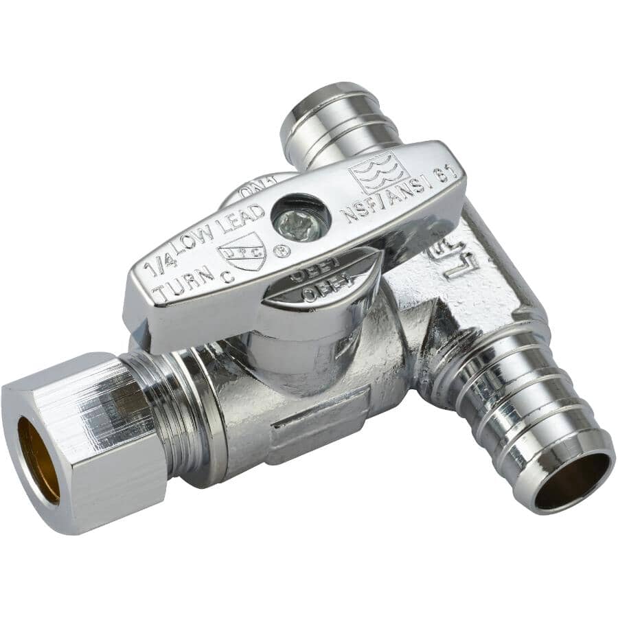 1/2" PEX x 1/2" PEX x 3/8" Compression Brass Dishwasher Tee Valve