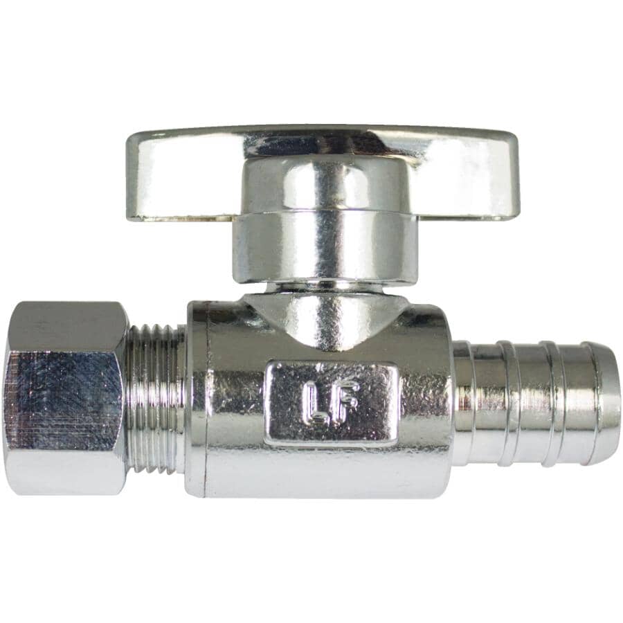 1/2" PEX x 3/8" Compression Brass Quarter-Turn Straight Stop Valve
