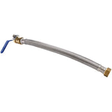 18" Push 'N' Connect Stainless Steel Braided Water Heater Connector - with Ball Valve, 1/2" Push Fit x 3/4" FPT
