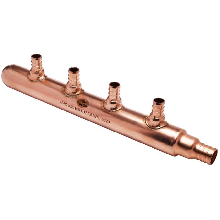 3/4" PEX Inlet x 1/2" PEX Outlet 4 Branch Closed End Manifold