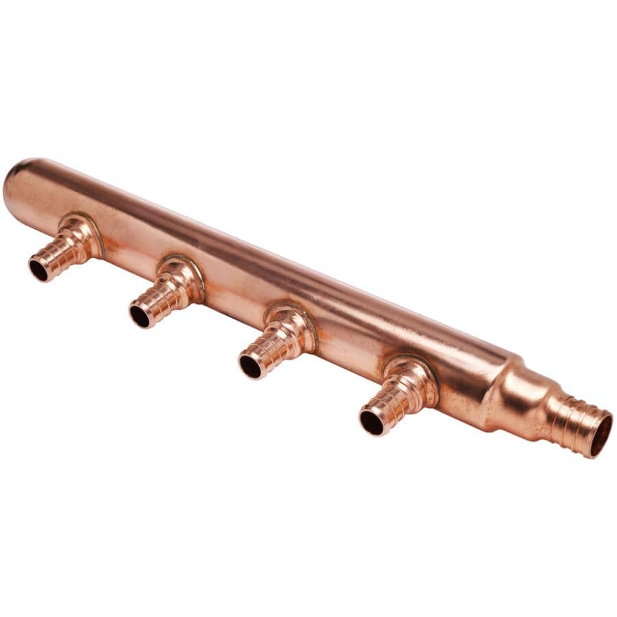3/4" PEX Inlet x 1/2" PEX Outlet 4 Branch Closed End Manifold