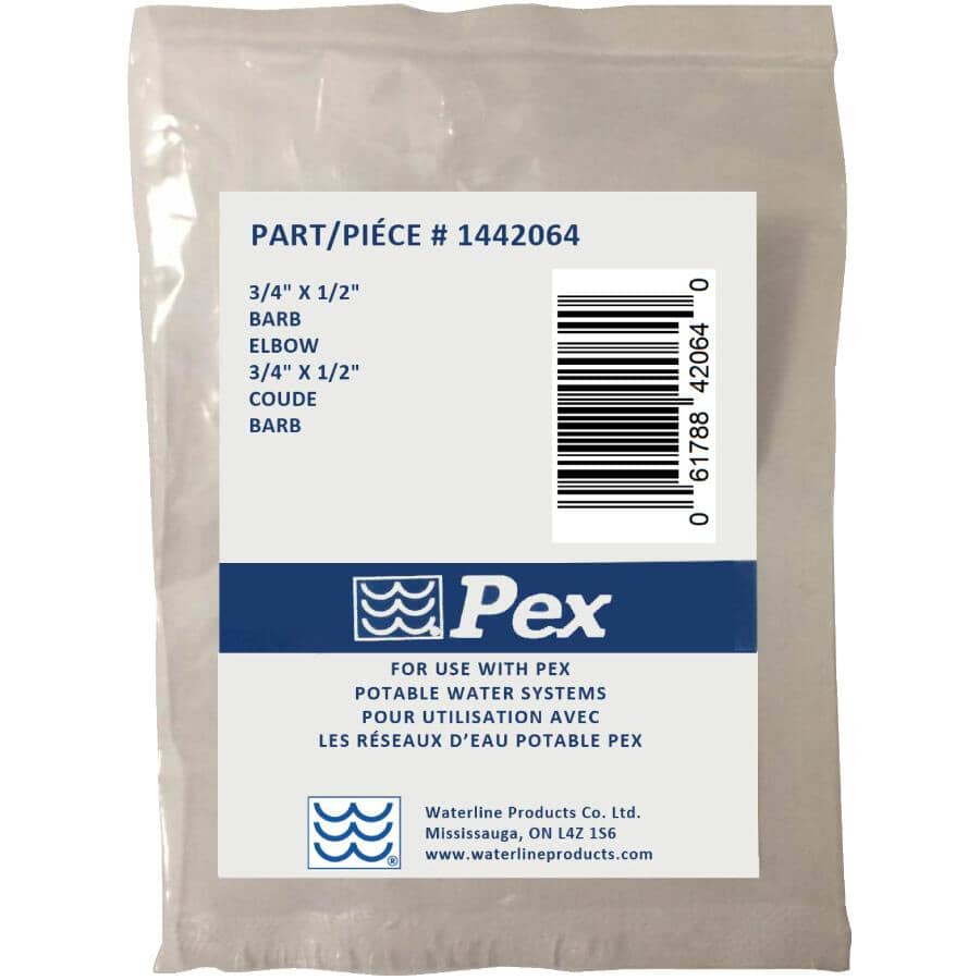 3/4" PEX x 1/2" PEX Brass 90 Degree Reducing Elbow