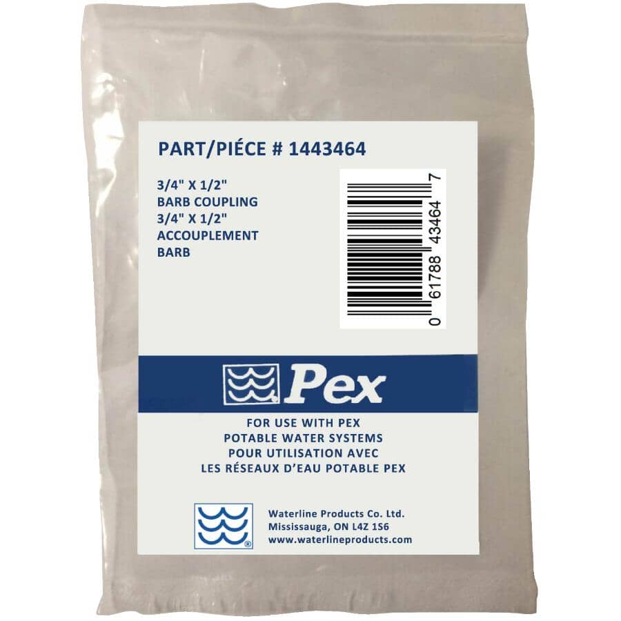 3/4" PEX x 1/2" PEX Brass Coupling