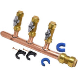 3/4" Push Fit Inlet x 1/2" Push Fit Push 'N' Connect 3 Branch Closed End Manifold with Valves
