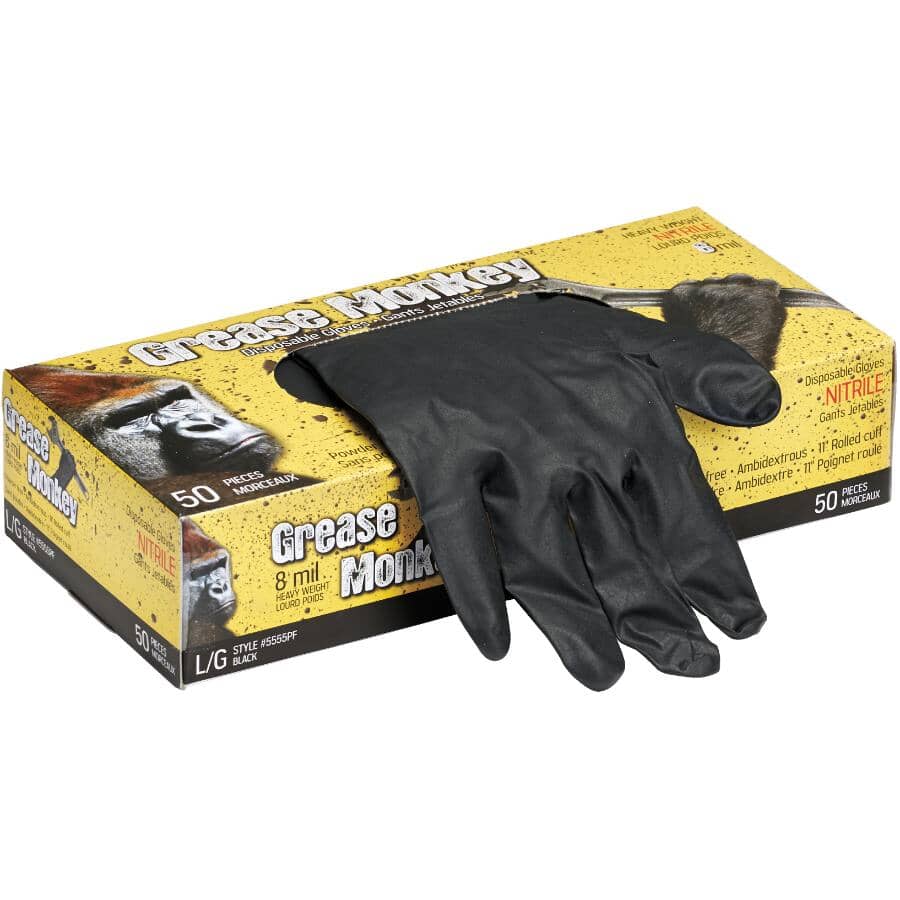 Men's Black Grease Monkey Nitrile Disposable Gloves - Large, 50 Pack