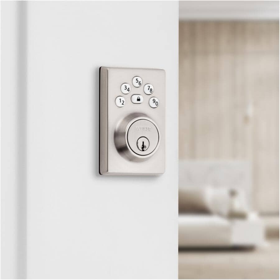 Elements Electronic Deadbolt Lock - Satin Nickel with Contemporary Keypad Design
