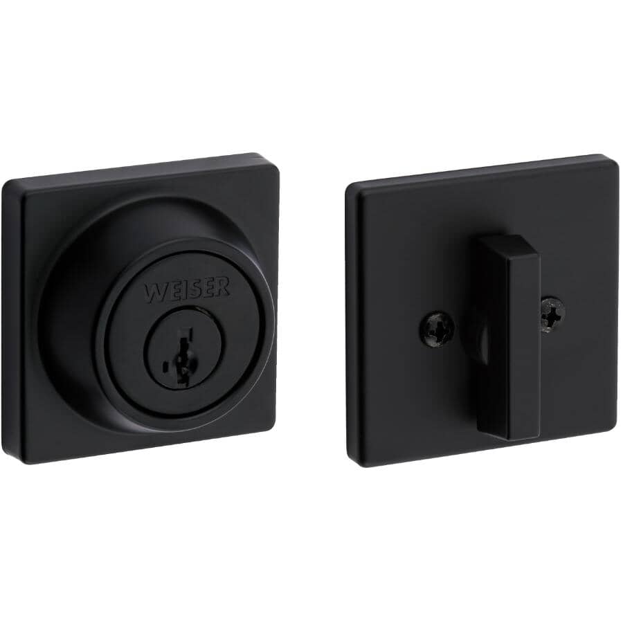 Elements Square Single Cylinder Deadbolt - Matte Black + SmartKey Technology