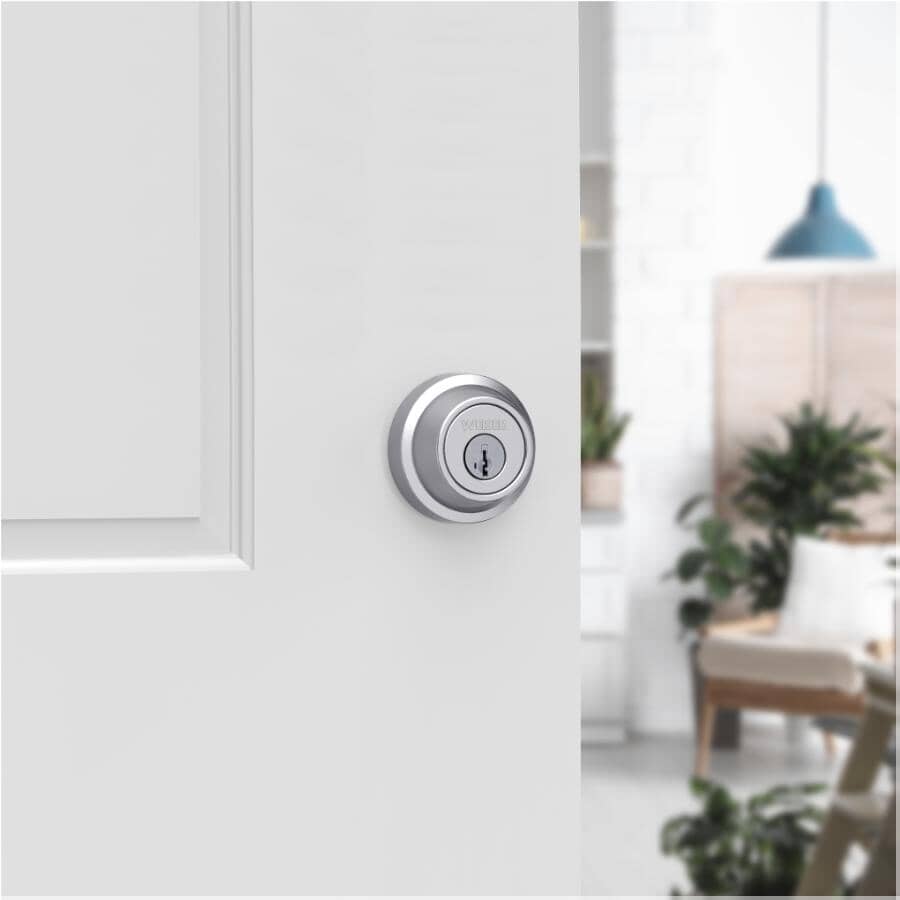 Round Single Cylinder Deadbolt Lock - Satin Chrome + Smart Key