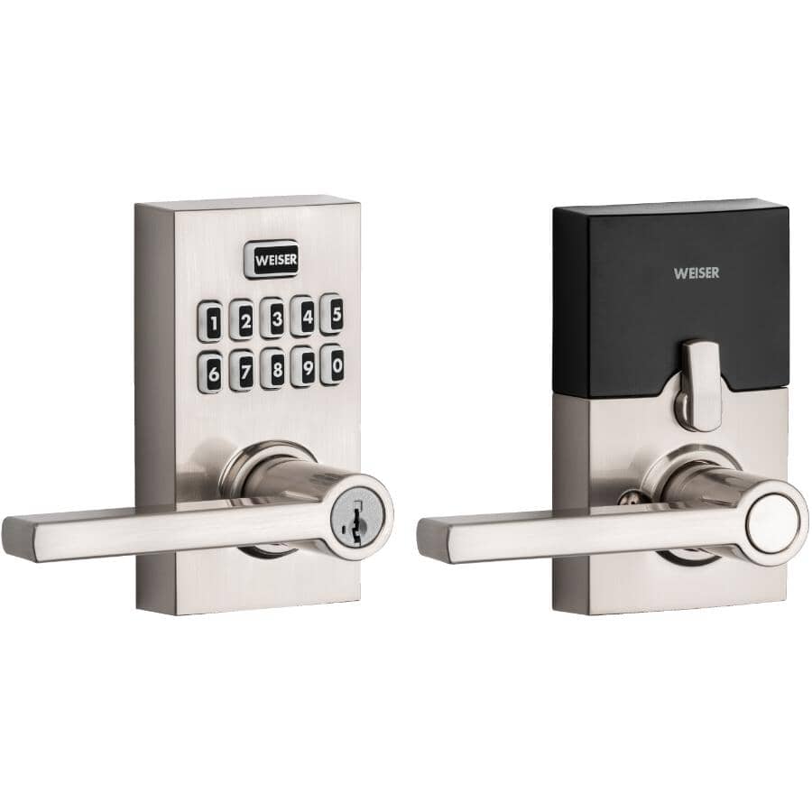 Smartcode Electronic Entrance Leverset – Satin Nickel, Keyless Entry + Keypad and SmartKey Technology