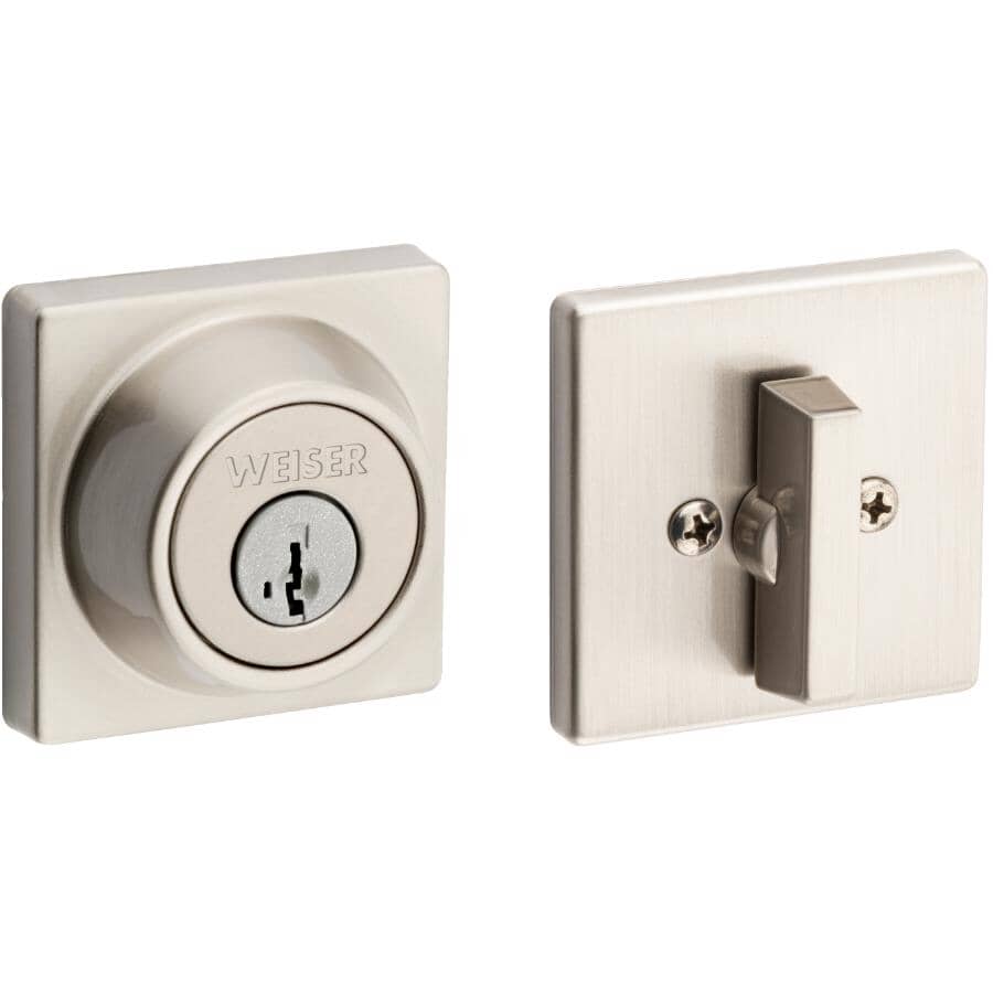 Square Single Cylinder Deadbolt Lock - Satin Nickel Finish, with Smart Key Technology