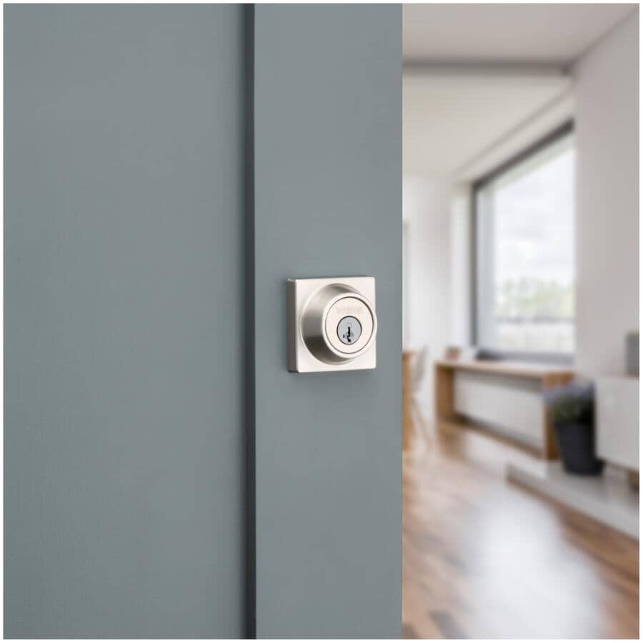 Square Single Cylinder Deadbolt Lock - Satin Nickel Finish, with Smart Key Technology