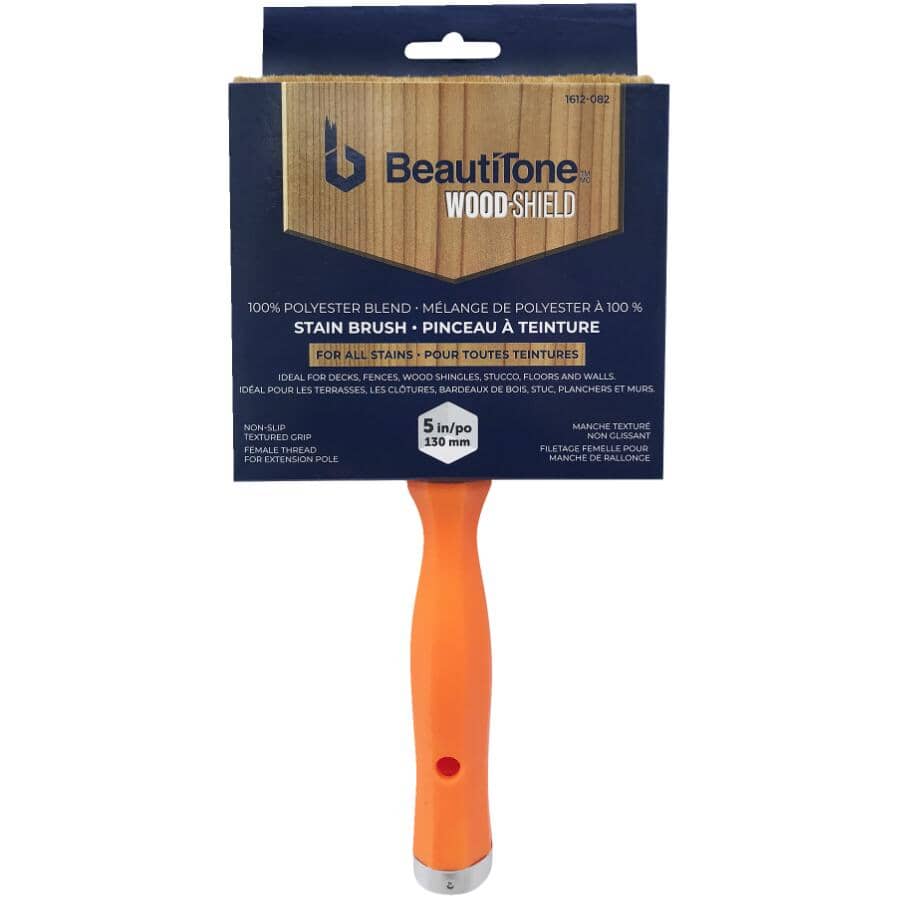 Staining & Painting Polyester Flat Block Brush - with Threaded Handle, 5"/125 mm