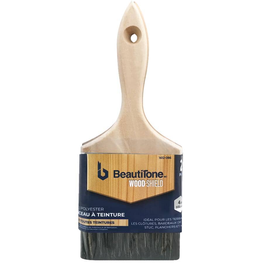 Staining & Painting Polyester Flat Brushes - 4"/100 mm, 2 Pack