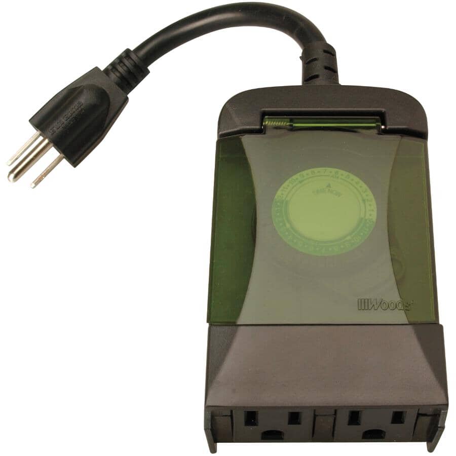 2 Outlet 24 Hour Outdoor Mechanical Timer, with 3 Conductors