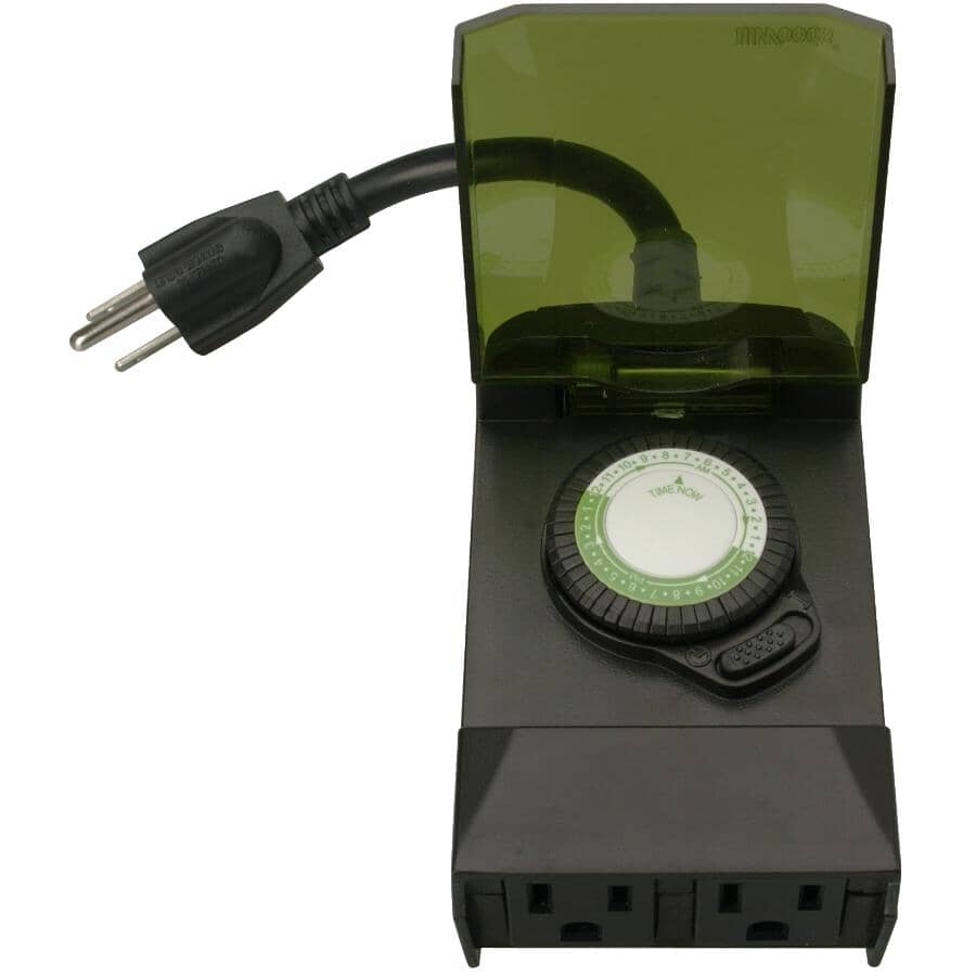2 Outlet 24 Hour Outdoor Mechanical Timer, with 3 Conductors