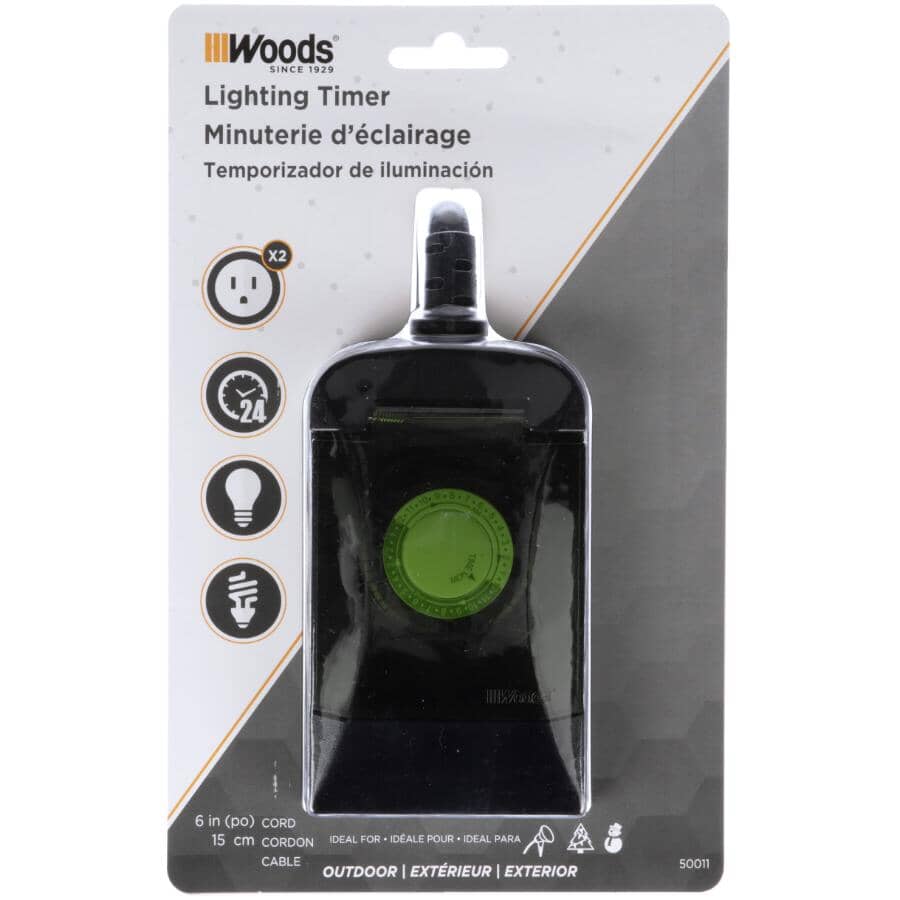 2 Outlet 24 Hour Outdoor Mechanical Timer, with 3 Conductors