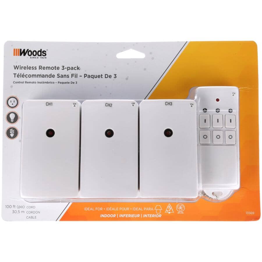 Indoor Wireless Remote Control with 3 Outlets