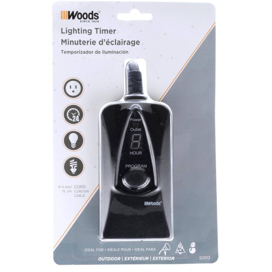 Outdoor 24 Hour Digital Sensor Light Timer Outlet, with Photoelectric Eye