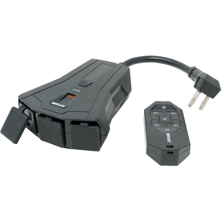 Outdoor Wireless Remote Control Timer - with Photocell, 3 Plug